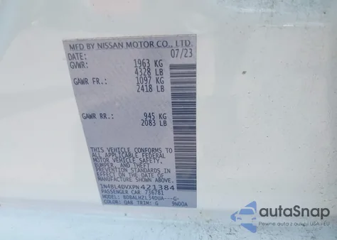 2023 Nissan Altima Sv Fwd from USA, damaged, VIN 1N4BL4DVXPN421384